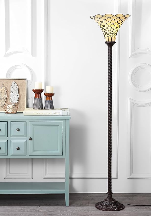 JONATHAN Y JYL8007A White Tiffany-Style 70" Torchiere LED Floor Lamp, Tiffany, Traditional, Art Nouveau Style, Office, Living Room, Family Room, Dining Room, Bedroom, Hallway, Foyer, Bronze