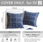 BlissBlush Dark Blue Decorative Throw Pillow Covers 18X18, Set of 2, Boho Farmhouse Cushion Cover, Cozy Soft Accent Pillowcase for Couch Sofa Bed Living Room Home Décor