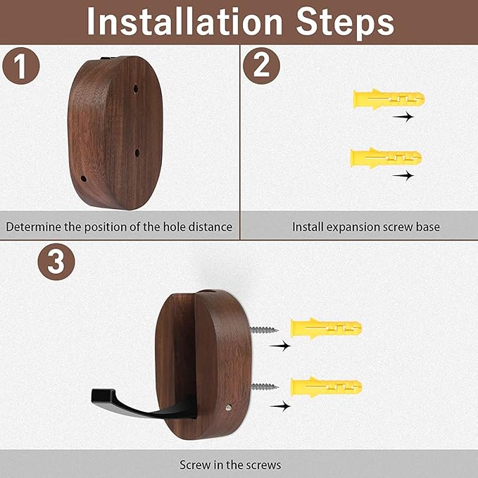 3 Pack Coat Hooks, Wood Wall Hooks Folding for Hanging Coat, Rustic Walnut Wood Hardware Heavy Duty Aluminum Alloy No Rust with Screws for Hat, Bags, Backpack, Purse Fitness Equipment