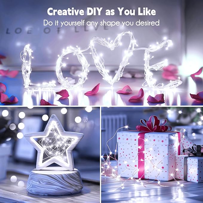 2Pack Fairy Lights Plug in, 100 LEDs 33 Feet Firefly String Lights Waterproof Starry Lights Silver Wire for DIY Wreath Wedding Bedroom Indoor Outdoor Party Christmas Decorations, Pure White