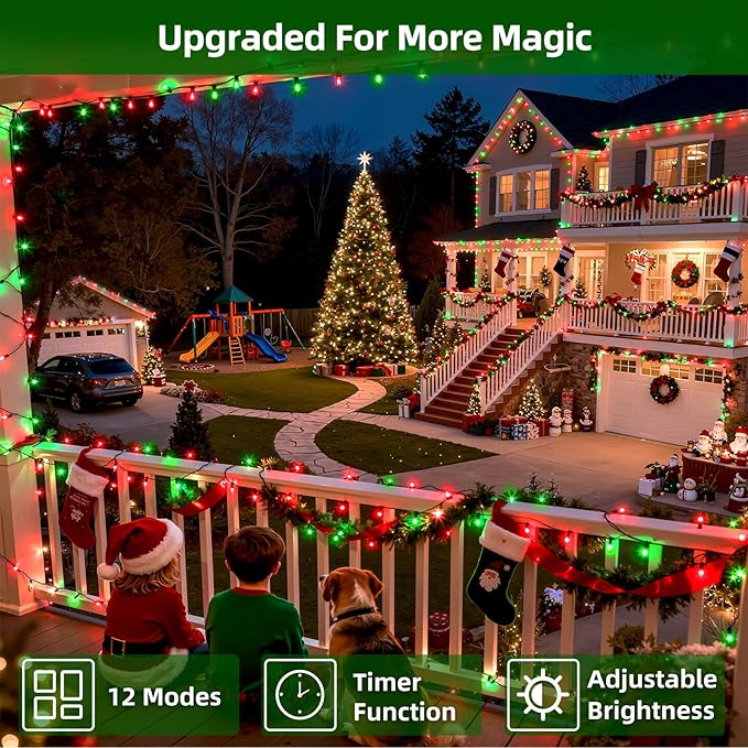 750 LED Chrstmas Lights, 240ft Outdoor Christmas String Lights with 12 Modes, Red & Green LED String Lights with Timer Dimmable Waterproof for Tree Fence Garden Xmas Wedding Party Decor Red & Green