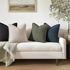 EMEMA Linen Fringe Throw Pillow Covers Set of 2 Boho Farmhouse Accent Decorative Pillowcase with Tassels for Couch Sofa Bed Living Room Home Decor 22x22 Inch,Indigo Blue