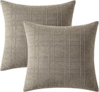 MIULEE Decorative Linen Check Euro Shams Throw Pillow Covers Neutral Farmhouse Vintage Pillow Covers 24x24 Set of 2 Boho Modern Winter Home Decor for Sofa Couch Bedroom Cushion Tan Taupe