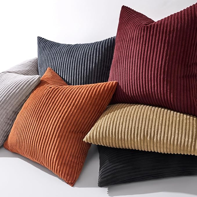 MIULEE Winter 24x24 Pillow Covers Set of 2 Soft Striped Christmas Corduroy Euro Pillow Shams for Couch Living Room Sofa Car 24 x 24 Inch Burgundy