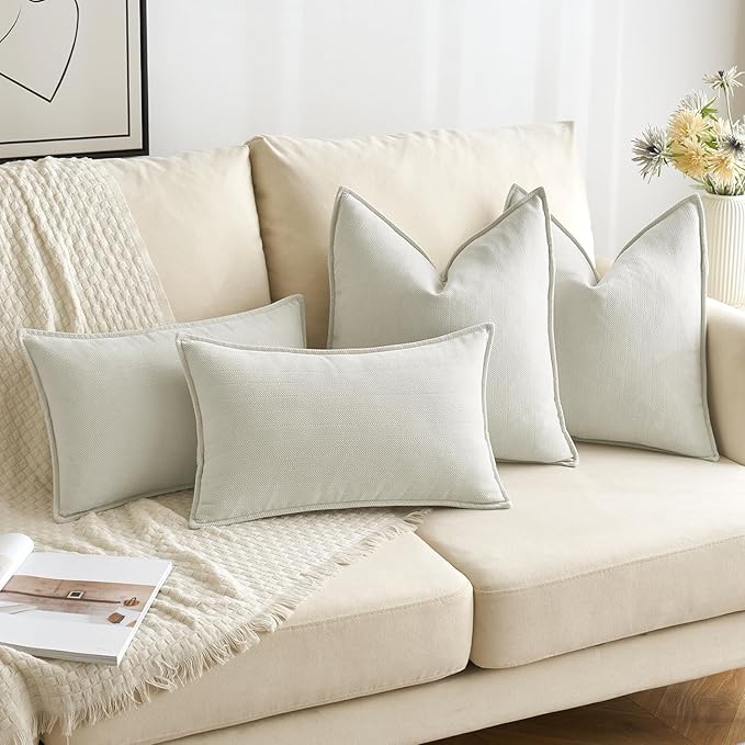 MIULEE Pack of 2 Christmas Cream Decorative Pillow Covers 22x22 Inch Soft Chenille Luxurious Couch Throw Pillows Farmhouse Cushion Covers Euro Shams with Elegant Design for Sofa Bedroom Home Decor