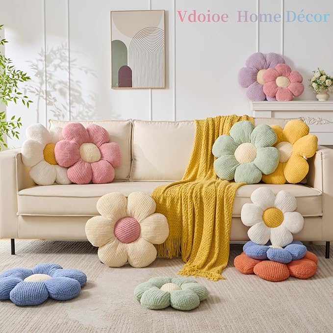 Pink Flower Pillow, Cute Daisy Pillow Flower Shaped Throw Pillow Cushion Seating 15.75" Flower PlushThrow Pillow Floor Pillows Home Decorative Pillows