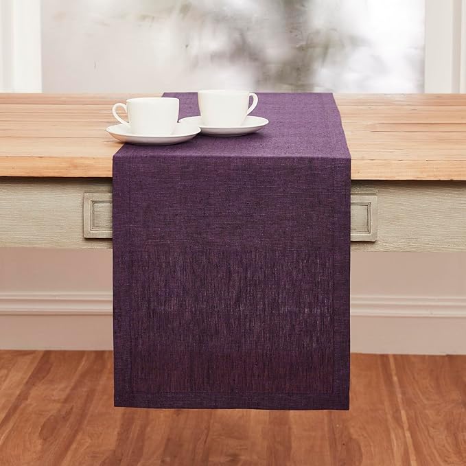 Solino Home Linen Table Runner 120 Inches Long - Athena, 100% Pure Linen Grape 14 x 120 Inch Table Runner for Dining, Fall, Autumn, Halloween, Thanksgiving, Holiday