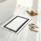Tititex Luxury White Black Frame Line Bathroom Rug, 20x32 inch Extra Soft and Absorbent Microfiber Bath Rugs, Non-Slip Plush Shaggy Bath Carpet, Bath Mats for Bathroom Floor, Tub and Shower