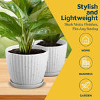 White Gray 6-Inch Plant Pots with Drainage & Saucers 18 Pack, Indoor & Outdoor Planters for Houseplants, Herbs, and Flowers, Durable & Weatherproof Material, Stackable, Lightweight, Minimalist Design