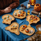 TJ POP Halloween Bat-Shaped Bamboo Serving Tray - 10"x9" Spooky Bat Snack Dessert Platter, Eco-Friendly Natural Wooden Charcuterie Board for Candy, Cookies, Appetizers, Party Decor & Festive Feasts