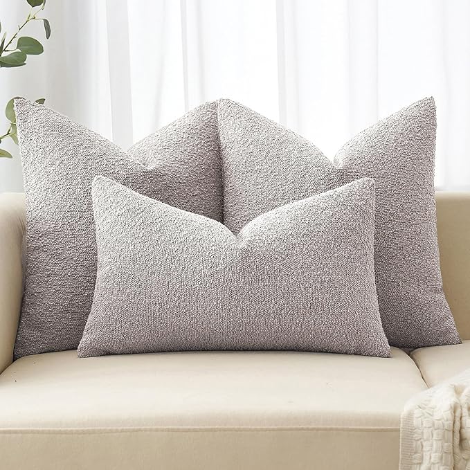 MIULEE 20x20 Inch Decorative Pillow Covers for Couch Bed Set of 2 Textured Boucle Neutral Winter Throw Pillows Cloud Grey Accent Solid Cushion Pillowcases Sofa Livingroom Home Decor