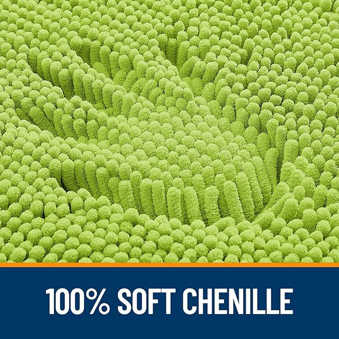 OLANLY Bathroom Rugs 24x16, Extra Soft Absorbent Chenille Bath Rugs, Rubber Backing Quick Dry, Machine Washable Bath Mats for Bathroom Floor, Tub and Shower, Home Decor Accessories, Bright Green