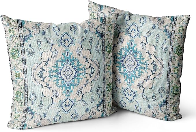 Snycler Boho Throw Pillow Covers 22x22 inch Set of 2 Teal Blue Boho Rug Carpet Double Sided Pattern Cotton Soft Pillow Case Cushion Cover Pillowcase for Couch Sofa Bed Decorative