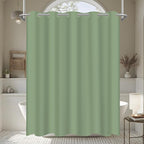 No Hook Shower Curtain, Green Modern Chevron Striped Luxury Hotel Style, Washable Waterproof Fabric for Bathroom, 15 Seconds Quick Install, 72W x 74L Inches