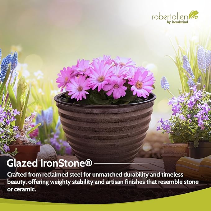 Headwind Avondale Collection Ironstone Decorative Planter - 8 Inch Pebblewood Grey Finish, Lightweight, Durable, Rust-Resistant, Weatherproof, Indoor & Outdoor Use by Robert Allen