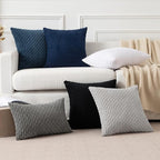 Kevin Textile Pillow Covers Decorative Set of 2 Striped Corduroy Plush Velvet Pillowcases Cushion Cover for Couch 16x16 Inch Navy Blue