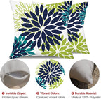 DFXSZ Navy Blue Flower Pillow Covers 18x18 Inch Set of 2 White Gray Colored Throw Pillows Outdoor Waterproof Decor for Living Room Sofa Patio Funiture Garden Floral Polyester Pillow Covers 002P18