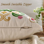 Embroidered Throw Pillow Cover 18x18 Classic Boho Floral Pattern Pillows Cover Outdoor Decorative Pillowcase,Durable Cozy Textured Cushion Case for Sofa Couch Bed Living Room,Green Yellow