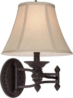 Barnes and Ivy Godia French Country Indoor Swing Arm Wall Lamp Bronze Plug-in Light Fixture Dimmable Beige Softback Bell Shade for Bedroom Bedside House Reading Living Room Home Hallway Dining