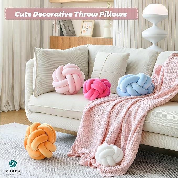 Knot Pillow Ball, Soft Home Decorative Throw Pillows Cushion, Round Changeability Knotted Pillows, Modern Home Handmade Cushions for Bedroom, Sofa, Couch (8 Inch, Light Blue)