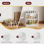 Spice Rack Wall Mounted, Freestanding Spice Organizer for Countertop, Bamboo Spice Storage Holder, for Kitchen Cupboard, Pantry, Bathroom (White)