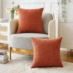 MIULEE Pack of 2 Couch Throw Pillow Covers 18x18 Inch Fall Soft Burnt Orange Chenille Pillow Covers for Sofa Living Room Solid Dyed Pillow Cases