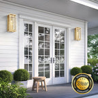 15" Large Gold Outdoor Light Fixture Wall Mount, 2 Pack Waterproof Outdoor Sconces, Modern Wall Lights with Clear Glass Shade for Front Door, Porch, Garage