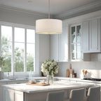 Kira Home Pearl 18" Modern 3-Light Large Drum Pendant Chandelier, White Textured Shade + Glass Diffuser, Adjustable Height, LED Compatible, Brushed Nickel Finish