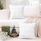 OTOSTAR Set of 2 Xmas Soft Plush Short Wool Velvet Decorative Throw Pillow Covers Square Luxury Style Cushion Case Pillow Shell for Sofa Bedroom Christmas Tree and Elk White, 16x16 Inch