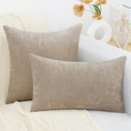 decorUhome Chenille Beige Throw Pillow Covers 12x20 Inch Set of 2, Decorative Soft Couch Pillow Covers Solid Dyed Accent Velvet Farmhouse Neutral Rectangle Pillow Cases for Sofa Bed Living Room