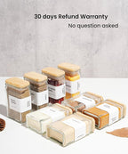 APT 1101 Glass Square Spice Jars with Labels, 4oz Glass Jars with Bamboo Lids, Spice Bottles, Seasoning Organizer, 12 Pack (White)