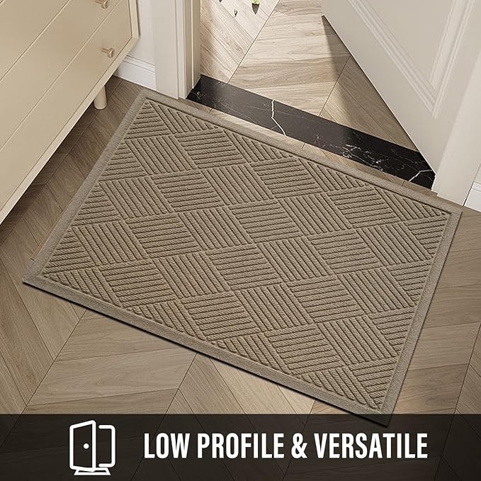 Sturdy Front Door Mat, Absorbent Muddy Dirt Resist Welcome Door Mats Outdoor Indoor, Stain and Fade Resistant, Non-Slip Rubber Backing Low Profile Doormat for Entryway, 36×24, Beige