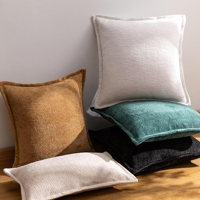 Mustard Yellow Decorative Throw Pillow Covers 20x20 Inch Set of 2 Cozy Soild Chenille Cushion Cases Soft Textured Square Couch Pillows Cover Boho Accent Farmhouse Pillowcases for Bed
