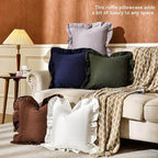 AmHoo Pack of 2 Throw Pillow Covers 100% Cotton Pre Washed Ruffle Decorative Pillowcase Cushion for Couch Sofa Bedroom 20 x 20-Inch Brown