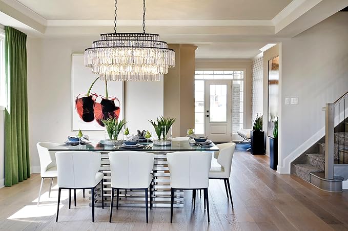 Wellmet Black Crystal Chandelier, Modern Dining Room Chandeliers 36 Inches, Farmhouse K9 Linear Rectangle Chandelier for Living Room, Kitchen Island, Pool Table Light, Foyer