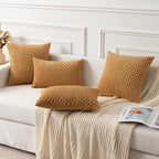 Kevin Textile Throw Pillow Covers Soft Corduroy Decorative Set of 2 Boho Striped Pillow Covers Pillowcases Farmhouse Home Decor for Couch Bed Sofa Living Room 22x22 Inch Gold