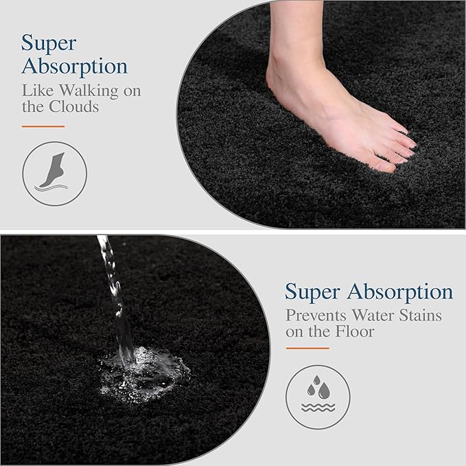 Walensee Large Bathroom Rug (24 x 40, Black) Extra Soft and Absorbent Shaggy Bath Mat Machine Washable Microfiber Non Slip Luxury Floor Mat