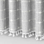 MitoVilla Grey Boho Extra Long Shower Curtain 72 x 84, Light Grey Modern Farmhouse 84 inch XL Polyester Linen Texture Tassel Fabric Shower Curtain Set with Hooks for Cottagecore Country Bathroom Decor