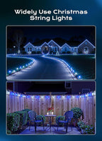 C9 Christmas Lights Outdoor, 100 FT 150 LED Connectable C9 String Lights with 8 Modes and Timer Xmas Tree Patio Roofline Garden Yard Holiday Party Indoor Outdoor Decoration, Blue and White