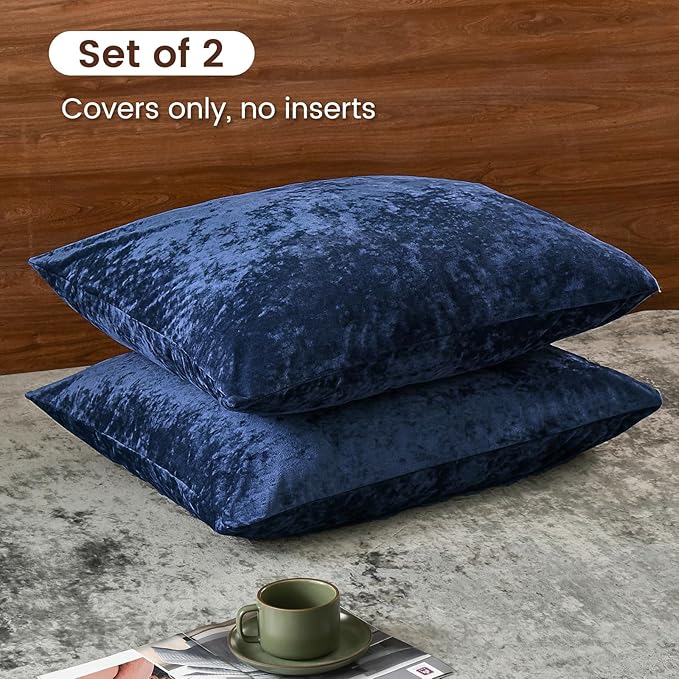 PHF Truly Velvet Pillowcases King Size, No Insert, 2 Pack Ultra Soft Breathable Pillow Shams Covers with Envelope Closure, 20" X 36" Luxury Cozy Warm Fuzzy Flannel, Navy Blue