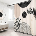 Boho Mid Century Leaf Shower Curtain Set,Arch Sun Design,Minimalistic Leaves Pattern,Waterproof and Luxurious Fabric-12 Hooks(Black and White-60" x 72")