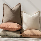 Foindtower Set of 2 Decorative Linen Fringe Throw Pillow Covers Cozy Boho Farmhouse Cushion Cover with Tassels Soft Accent Pillowcase for Couch Sofa Bed Living Room Home Decor, 26×26 Inch, Light Brown