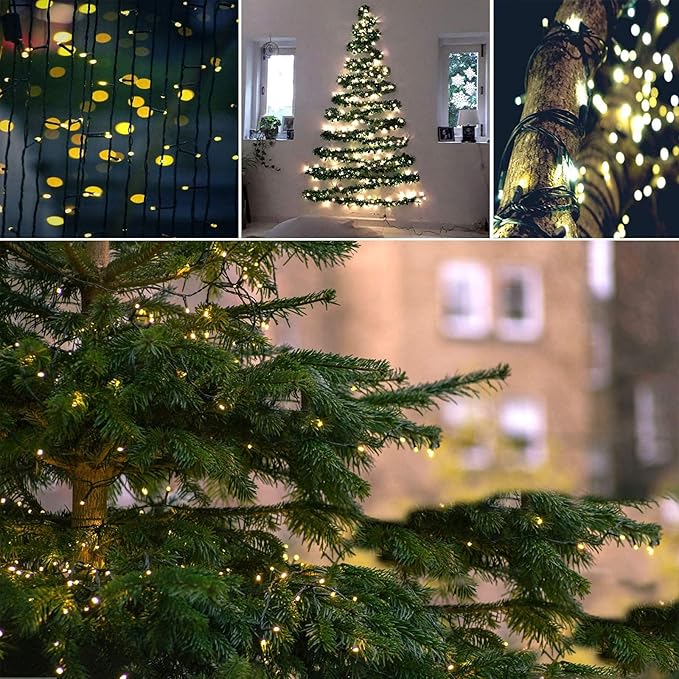 BHCLIGHT Extra-Long Connectable 99FT 240LED Christmas String Lights Outdoor/Indoor, Timer & Memory & 8 Modes, Warm White String Lights Waterproof Green Wire Tree Lights for Xmas Holiday Yard Party