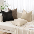 MIULEE Pack of 2 Decorative Throw Pillow Covers Soft Chenille Throw Pillows Solid Textured Euro Cushion Covers for Couch Sofa Bedroom Living Room 22x22 Inch, Black