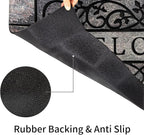 Door Mat Welcome Mat, Heavy Duty Door Mat 23.6 x 35.4 Inch Front Door Rug Doormat for Outdoor Entrance Home Non-Slip Rubber Rug for Front Door, Outside, Entryway, Patio (Grey Welcome)