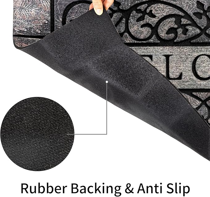 Door Mat Welcome Mat, Heavy Duty Door Mat 23.6 x 35.4 Inch Front Door Rug Doormat for Outdoor Entrance Home Non-Slip Rubber Rug for Front Door, Outside, Entryway, Patio (Grey Welcome)