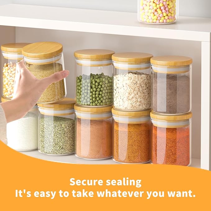 SODSAI 15 Piece Glass Storage Jars Set with Airtight Bamboo Lids and Labels,6oz Glass Spice Jar Mini Food Storage Containers for Home Kitchen,Pantry,Tea,Sugar,Salt,Coffee,Flour,Herbs,Grains
