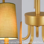 Chandelier, Gold with Muted Green Linen Fabric Shade, Farmhouse Linear Island Lighting Fixture for Kitchen, Dining Room