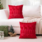 OTOSTAR Set of 2 Xmas Soft Plush Short Wool Velvet Decorative Throw Pillow Covers Square Luxury Style Cushion Case Pillow Shell for Sofa Bedroom Christmas Tree and Elk Red, 18x18 Inch