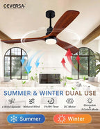 60 Inch Ceiling fans with Lights and Remote,Wood Outdoor Ceiling Fan for Patios with Dimmable LED Light,3 Blades Walnut,Noiseless Reversible DC Motor,Modern Memory Fan for Indoor,Farmhouse